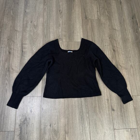 Madewell SoftWool Square-Neck Pullover Sweater Womens XL Black Knit Relaxed Fit - Picture 4 of 9